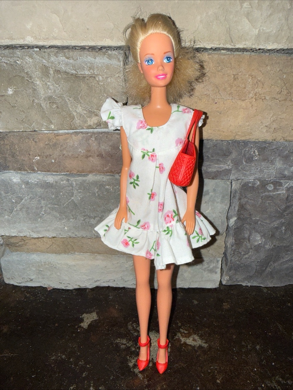 Barbie Vinatge summer white rose dress & accessories